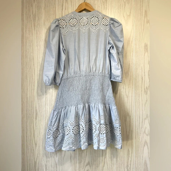 Venus Smocked Waist Eyelet Dress Light Blue Size 12 LNC - Picture 5 of 6